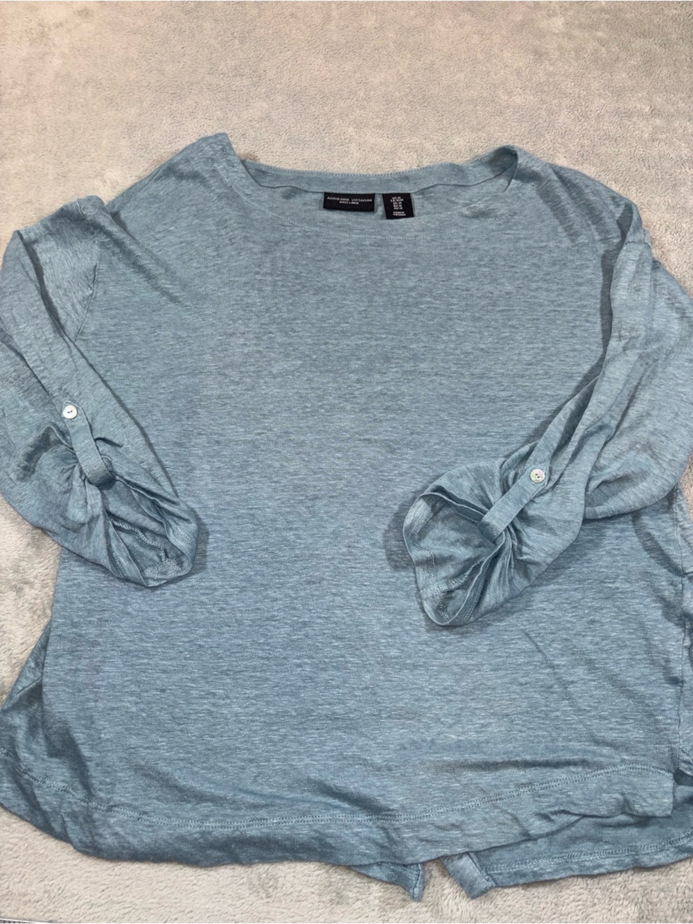 Adrienne Vittadini 100% Linen Blue Melange Button-Back Top XL